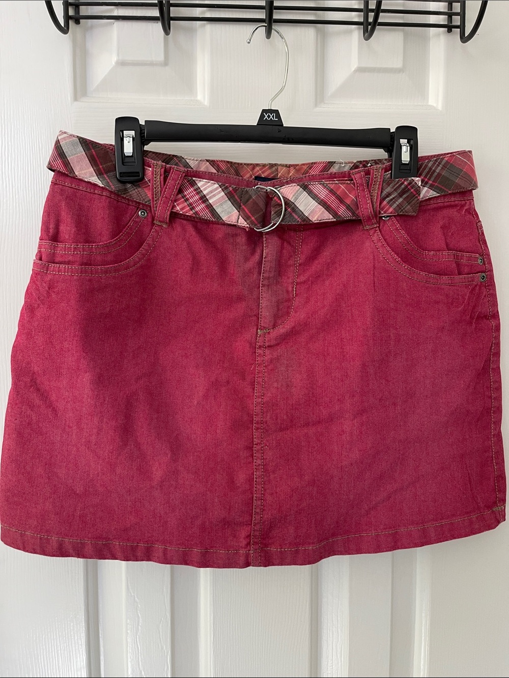 Sonoma Raspberry Pink Denim Skort with Plaid Belt